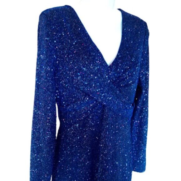 Sparkly Midnight Blue Long Sleeve Party Evening Dress Size 10 NWT NEW - Picture 2 of 4